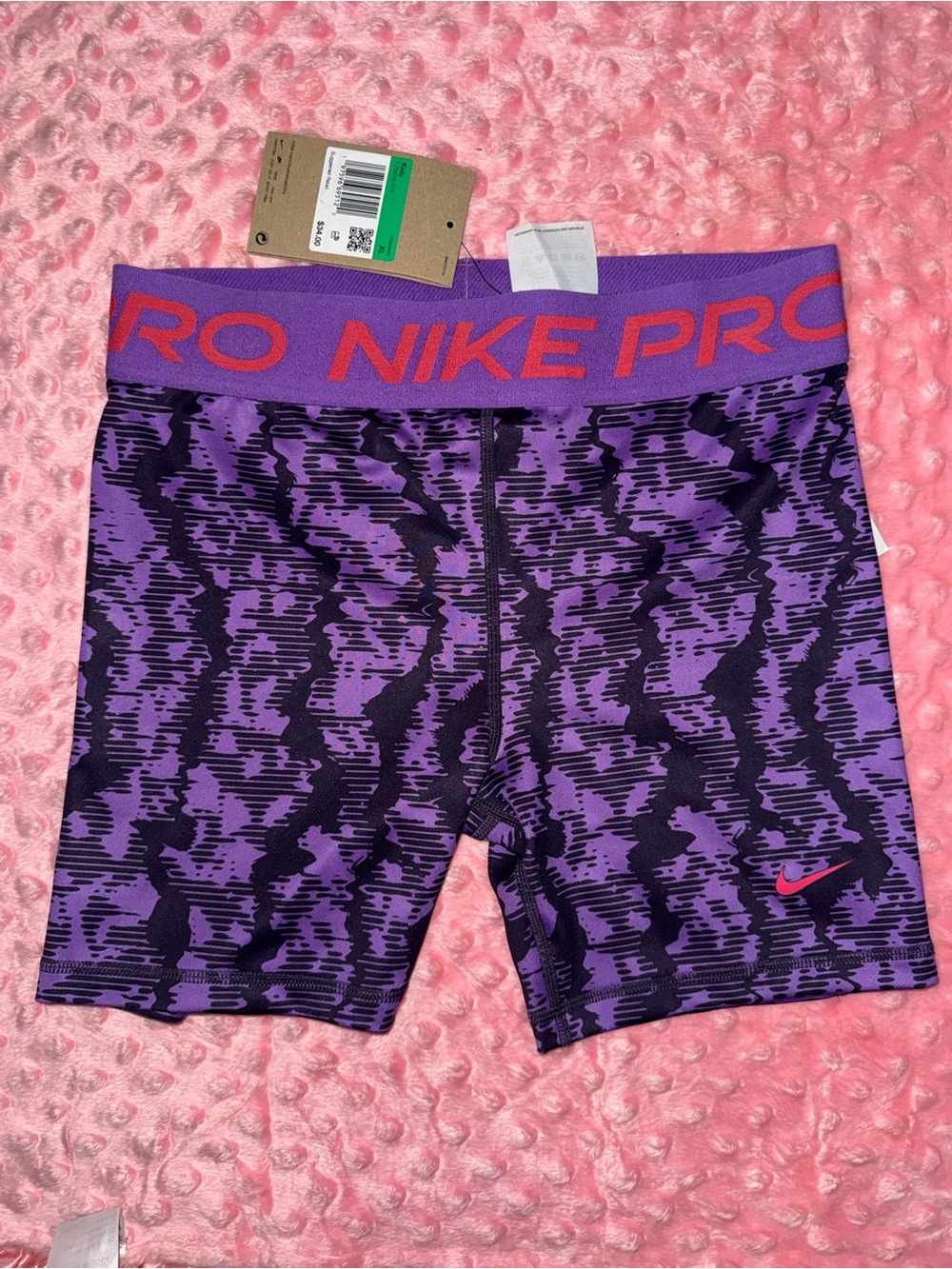 Nike Purple & Black Patterned Pro Compression Shorts with Coral Logo